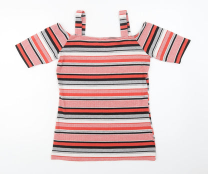 Preloved Papaya Womens Red Striped Polyester Basic Blouse Size 12 Square Neck - Back