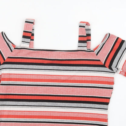 Preloved Papaya Womens Red Striped Polyester Basic Blouse Size 12 Square Neck - Detail