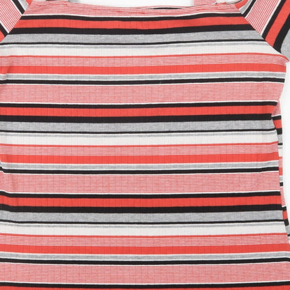 Preloved Papaya Womens Red Striped Polyester Basic Blouse Size 12 Square Neck - Label