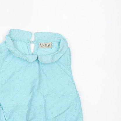 Next Girls Blue  Cotton Basic Blouse Size 8 Years Collared Button