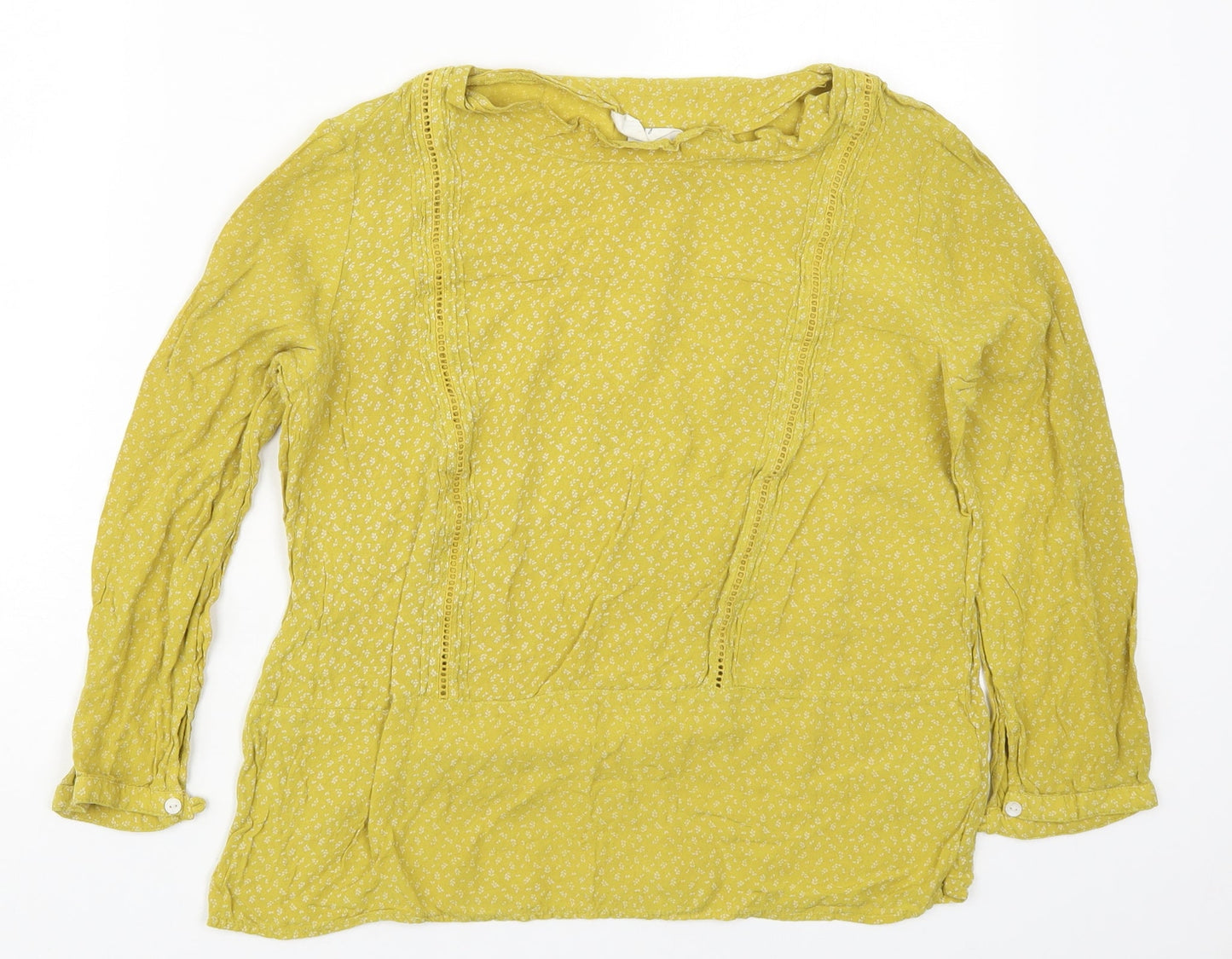 H&M Womens Yellow Floral Viscose Basic Blouse Size 10 Round Neck