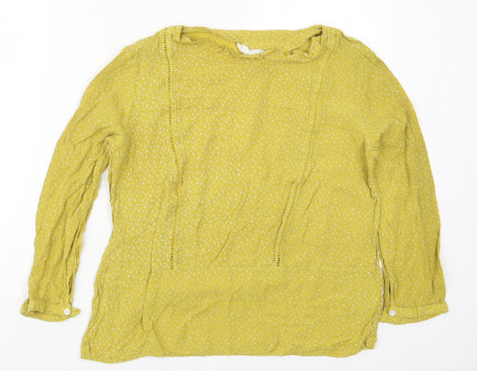 H&M Womens Yellow Floral Viscose Basic Blouse Size 10 Round Neck