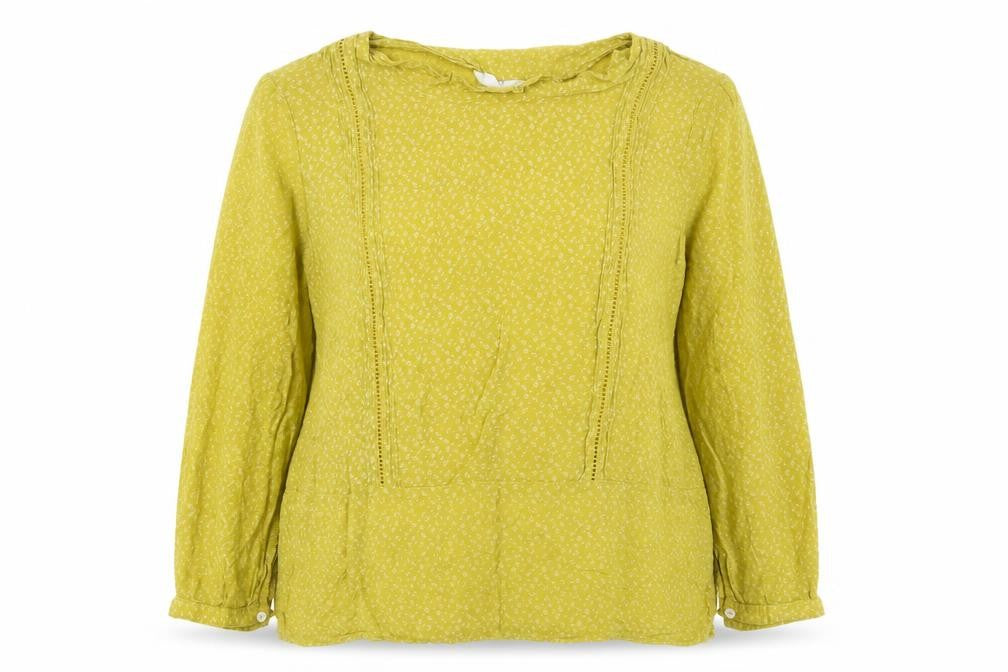 H&M Womens Yellow Floral Viscose Basic Blouse Size 10 Round Neck