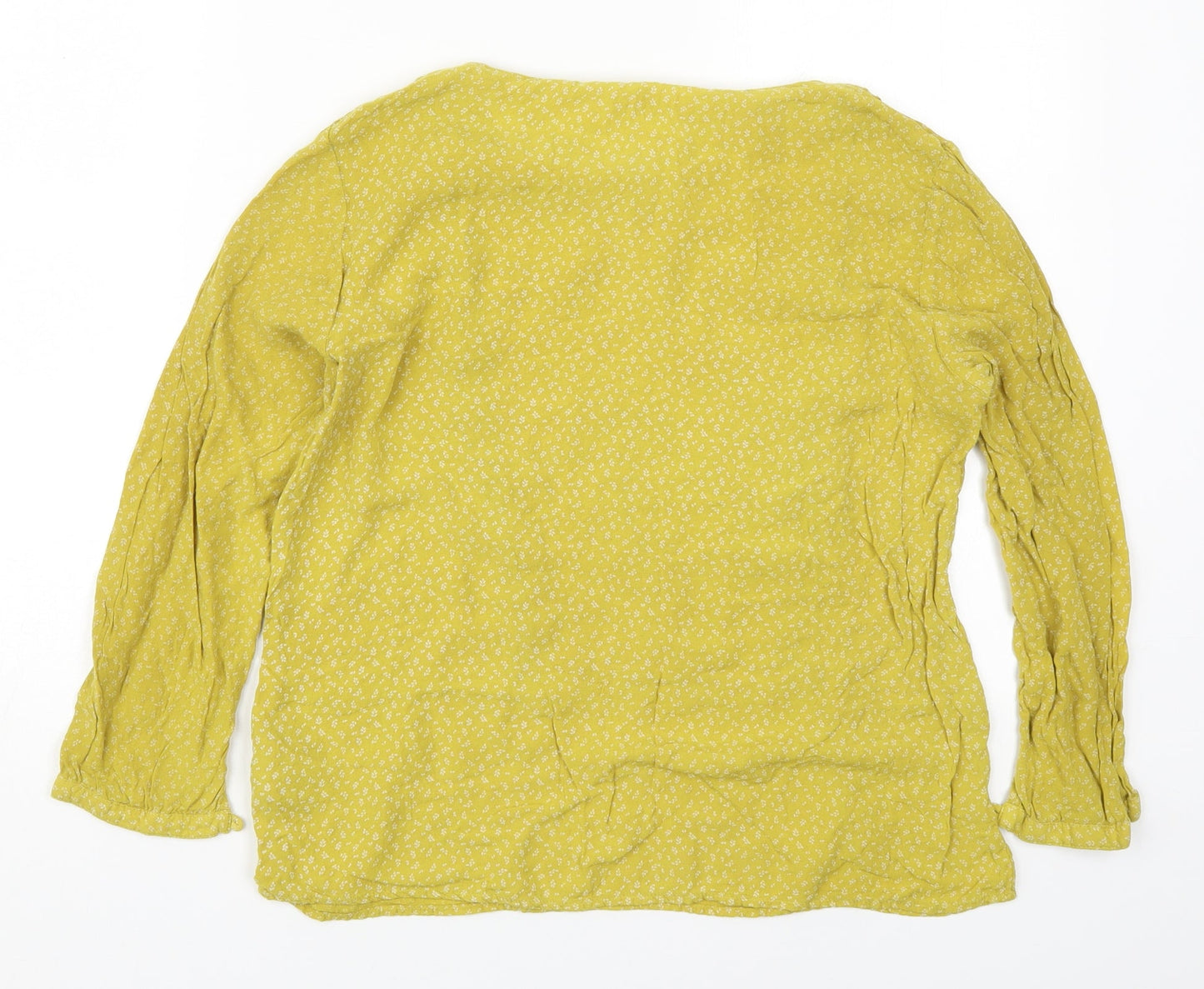 H&M Womens Yellow Floral Viscose Basic Blouse Size 10 Round Neck