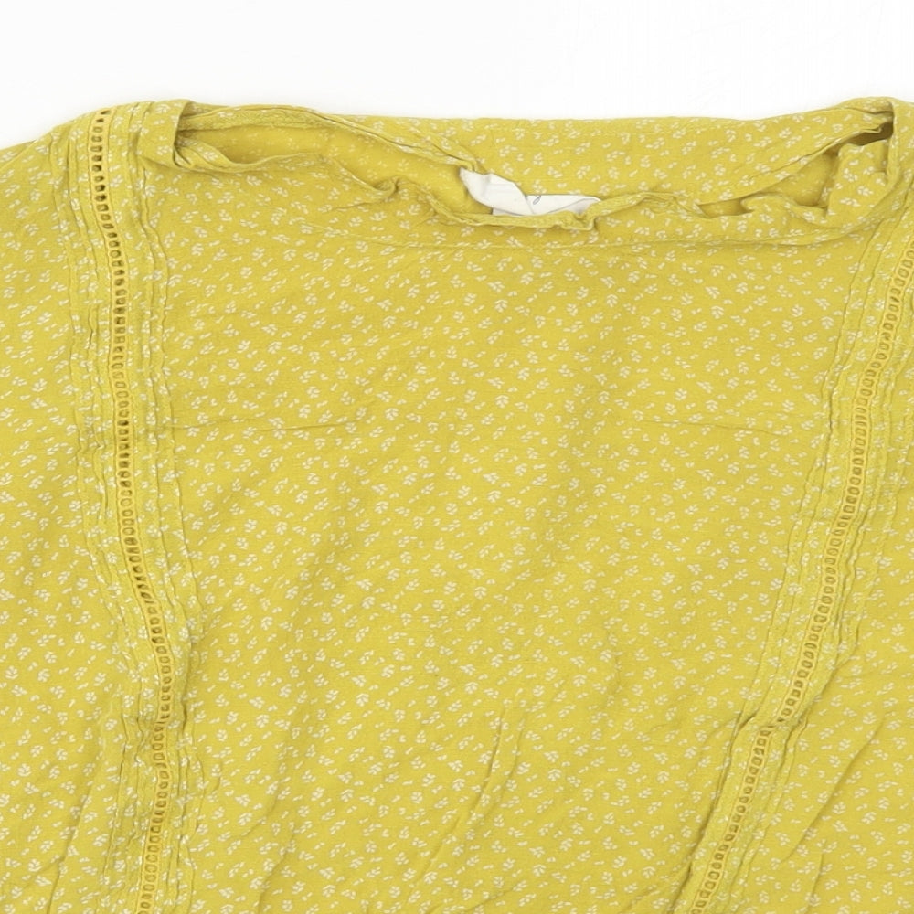 H&M Womens Yellow Floral Viscose Basic Blouse Size 10 Round Neck
