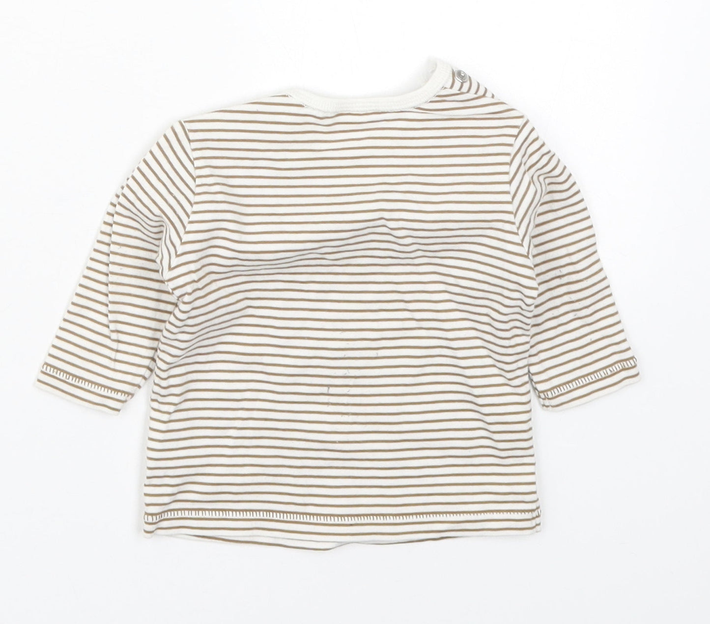 NEXT Boys Brown Striped Cotton Basic T-Shirt Size 0-3 Months Round Neck Button - Bear