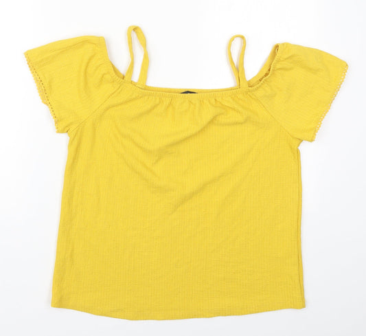 Matalan Womens Yellow  Polyester Basic T-Shirt Size 12 Round Neck