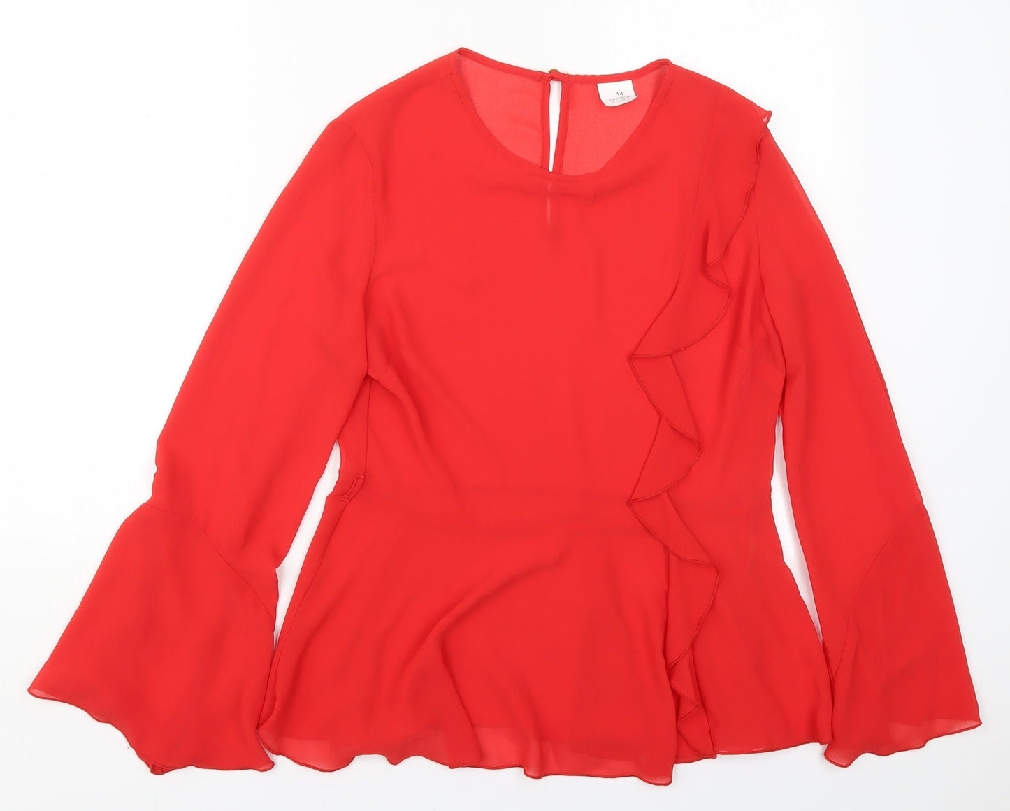 Preworn Womens Red  Polyester Basic Blouse Size 14 Round Neck
