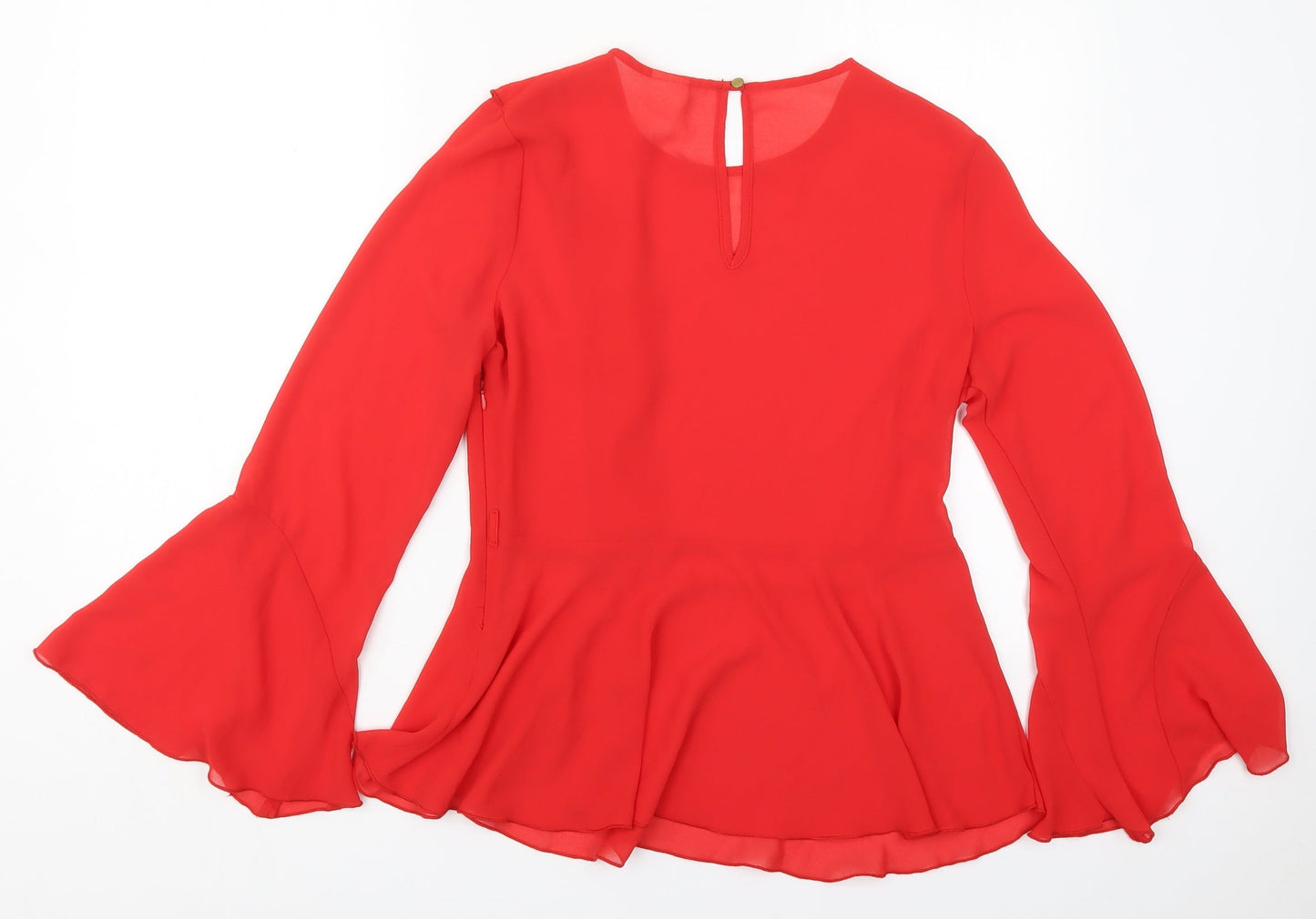 Preworn Womens Red  Polyester Basic Blouse Size 14 Round Neck