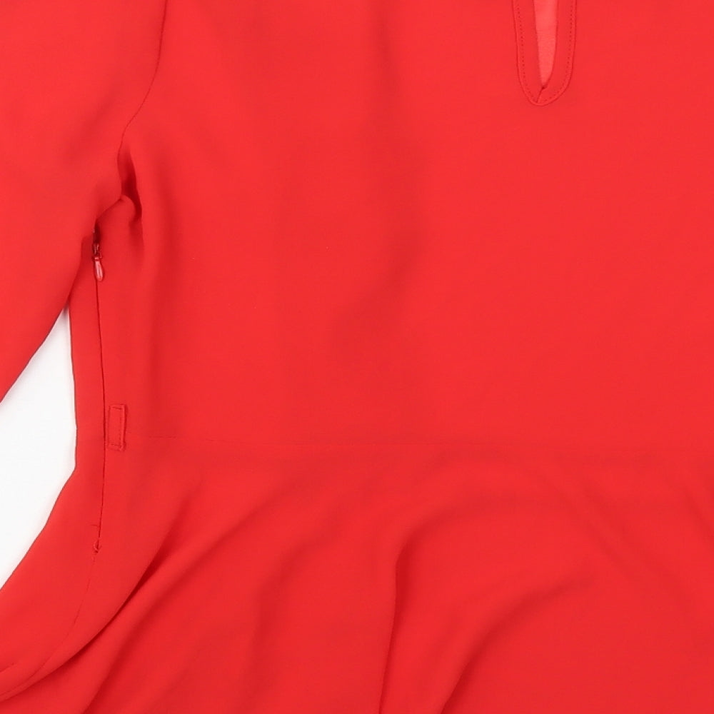 Preworn Womens Red  Polyester Basic Blouse Size 14 Round Neck