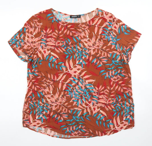 Woolworths Womens Brown Floral Viscose Basic Blouse Size 16 Round Neck