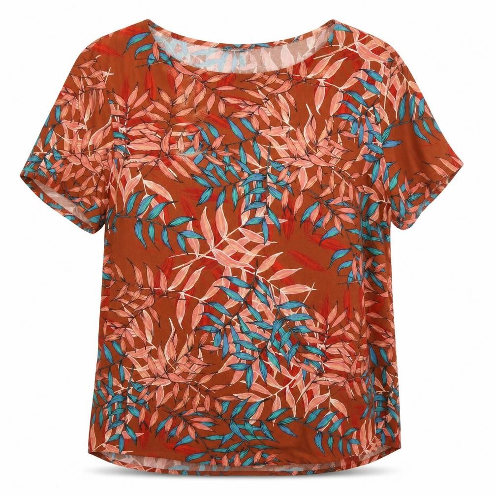 Woolworths Womens Brown Floral Viscose Basic Blouse Size 16 Round Neck