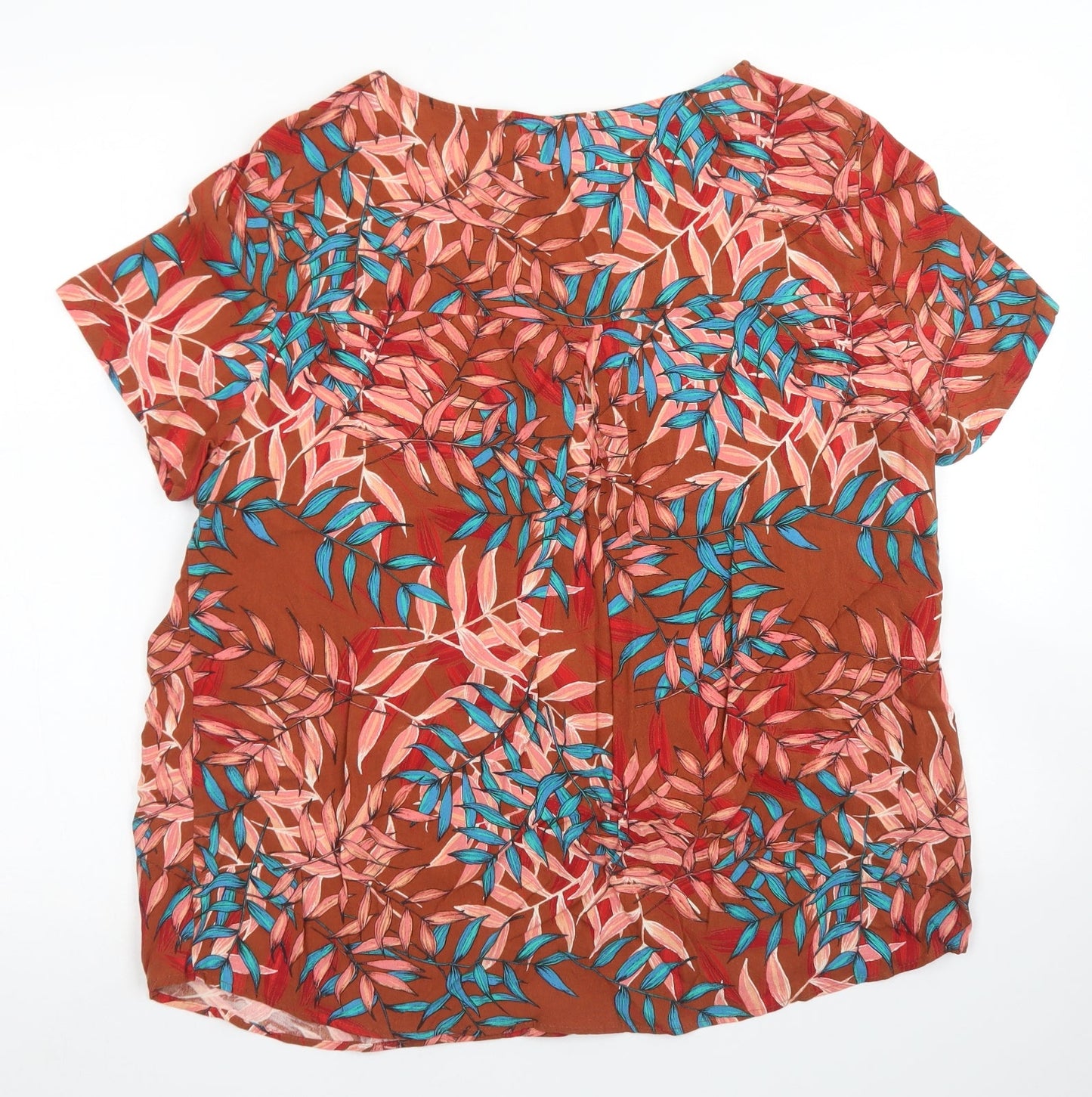 Woolworths Womens Brown Floral Viscose Basic Blouse Size 16 Round Neck