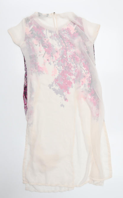 Preloved Melange Womens Beige Floral Polyester Shift  Size M  Round Neck - Back