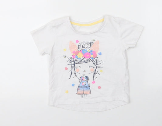 Matalan Girls White  Cotton Basic T-Shirt Size 12 Months Round Neck
