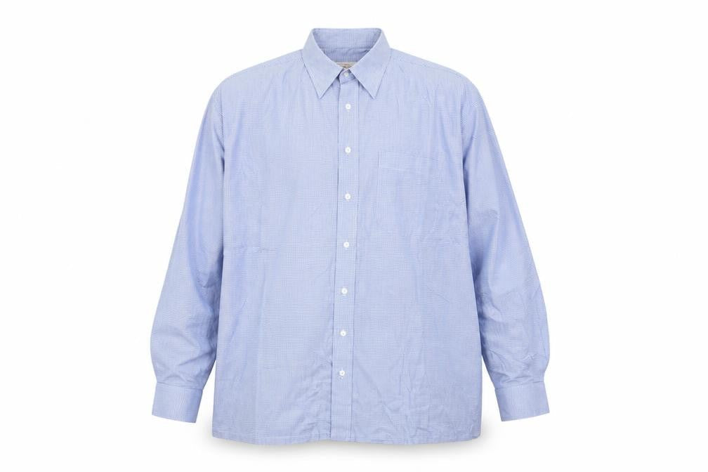 Ming Dynasty Mens Blue Check Cotton  Button-Up Size XL Collared Button
