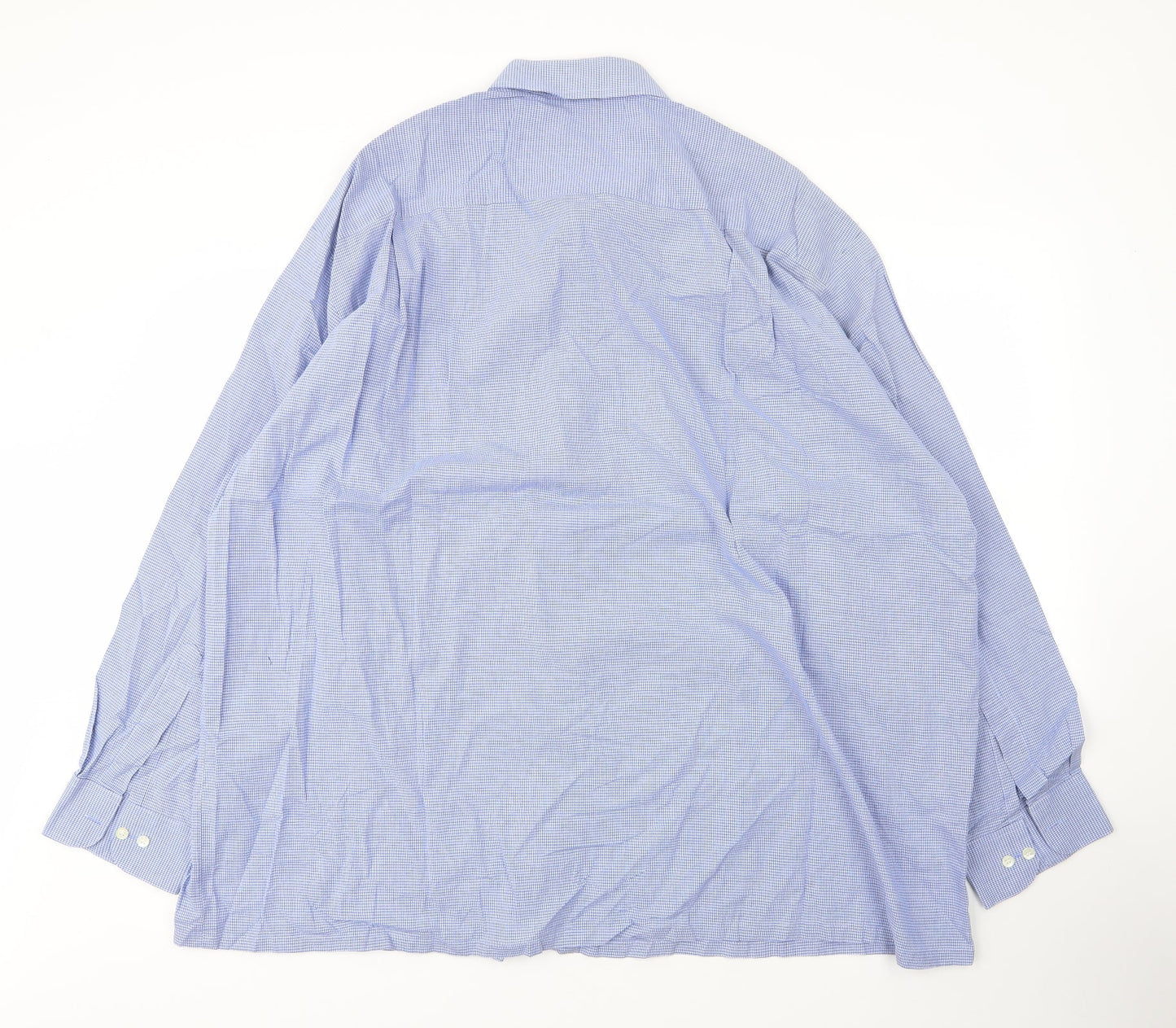 Ming Dynasty Mens Blue Check Cotton  Button-Up Size XL Collared Button