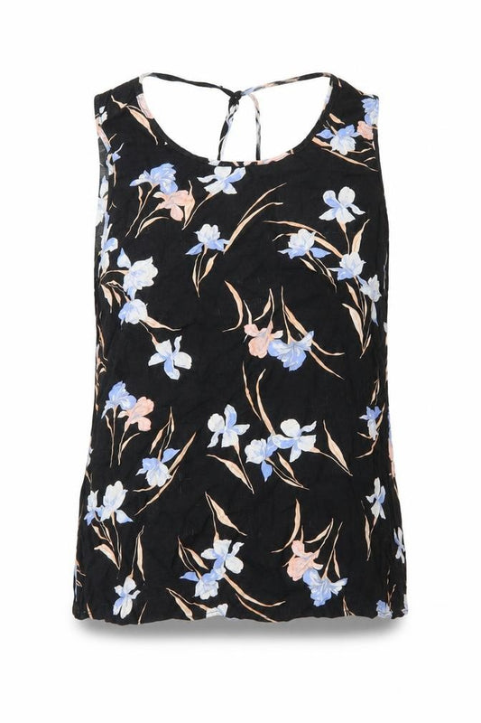 F&F Womens Black Floral Viscose Basic Blouse Size 14 V-Neck