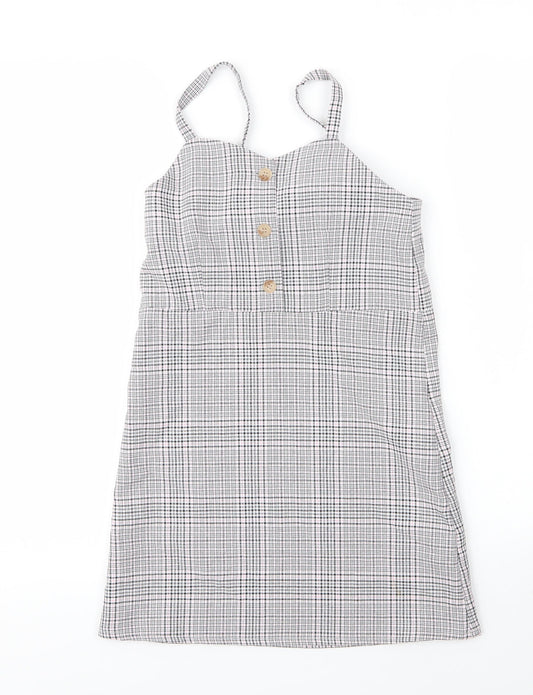 Primark Girls Pink Plaid Viscose A-Line  Size 8 Years  V-Neck