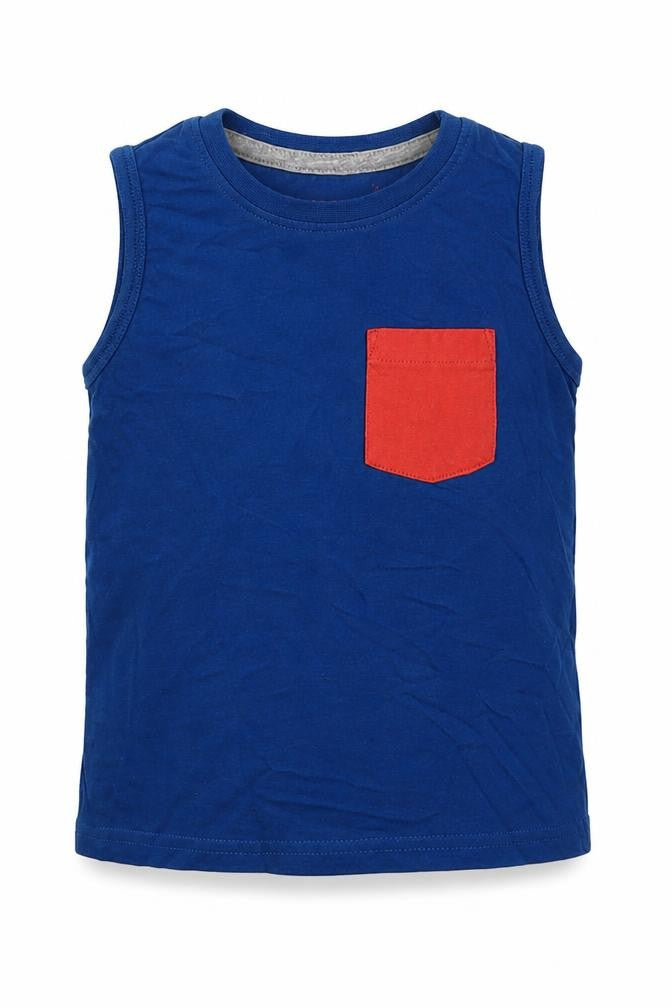 Peacocks Boys Blue  Cotton Basic Tank Size 2-3 Years Crew Neck Push Lock