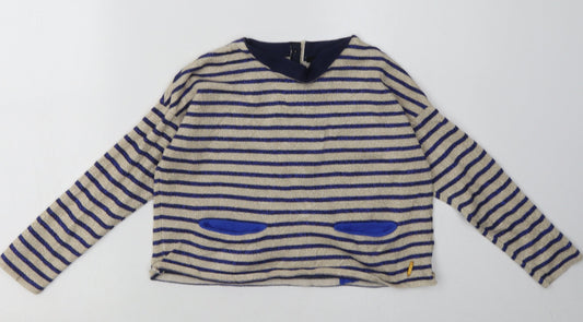 Marks and Spencer Girls Black Striped Cotton Basic Casual Size 6-7 Years Crew Neck Button - sparkly