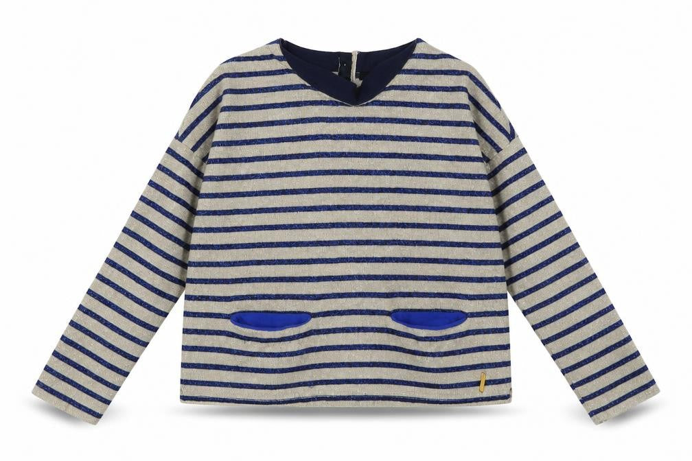 Marks & Spencer Girls Black Striped Cotton Basic Casual Size 6-7 Years Crew Neck Button - sparkly
