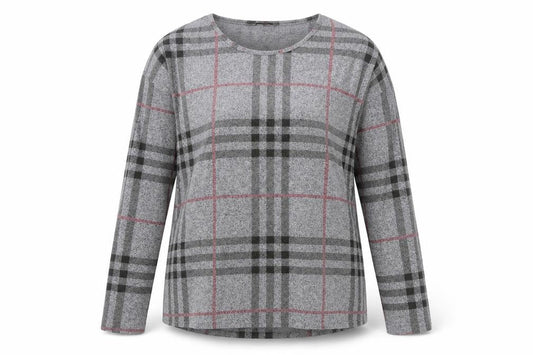 aniston Womens Grey Check Polyester Pullover Sweatshirt Size 14  Pullover