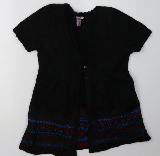 b soul Womens Black V-Neck Geometric Acrylic Cardigan Jumper Size M
