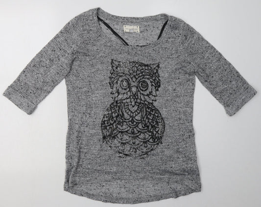 New Look Womens Grey Animal Print Polyester Pullover Sweatshirt Size 12  Pullover - Owl