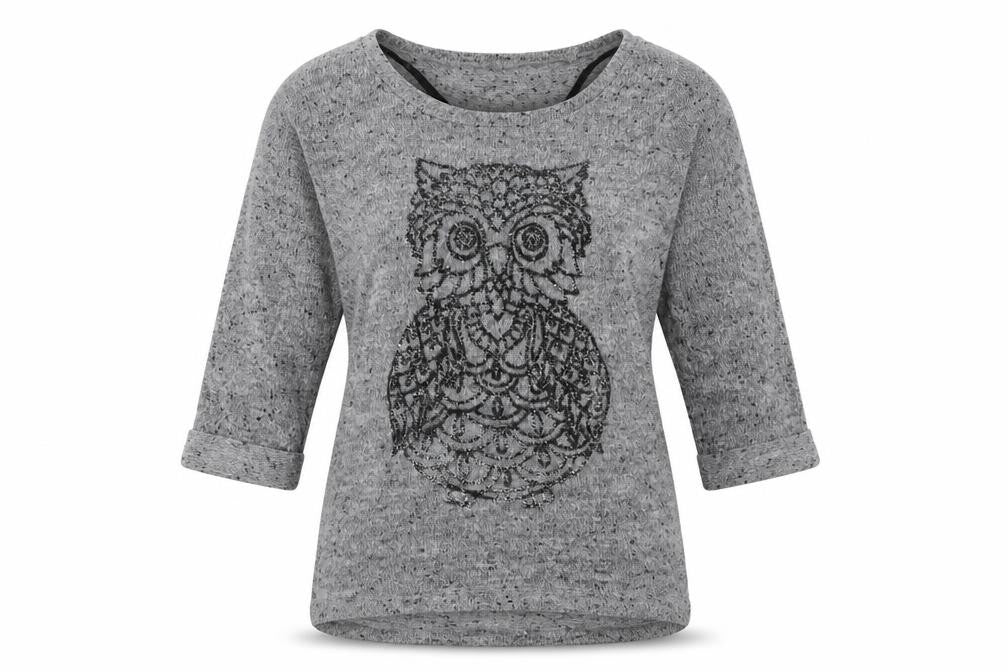 New Look Womens Grey Animal Print Polyester Pullover Sweatshirt Size 12  Pullover - Owl