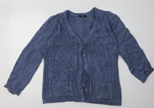 BM Womens Blue V-Neck  Acrylic Cardigan Jumper Size S