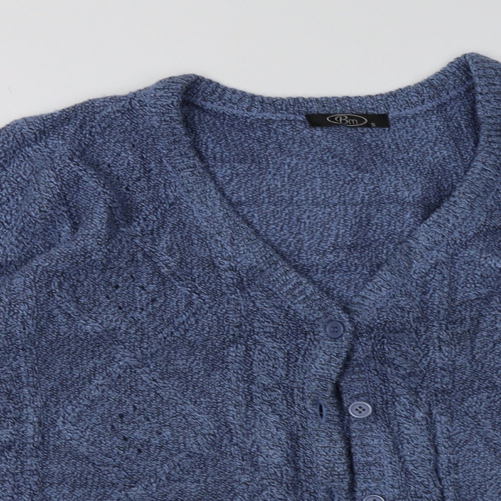 BM Womens Blue V-Neck  Acrylic Cardigan Jumper Size S