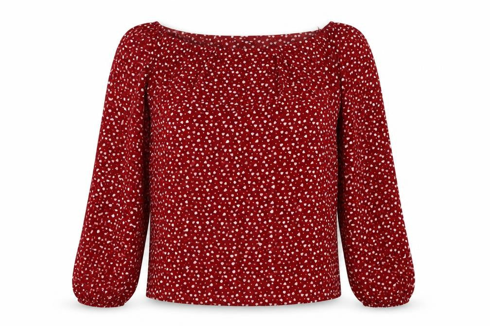 SheIn Womens Red Polka Dot Polyester Basic Blouse Size L Off the Shoulder - Heart Print