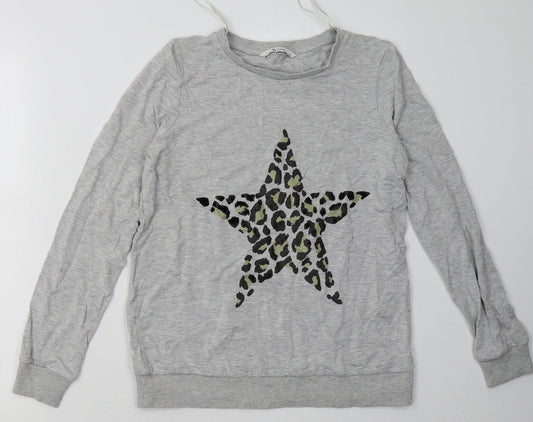 sainsburys Womens Grey Animal Print Cotton Pullover Sweatshirt Size 8  Pullover - Star Print