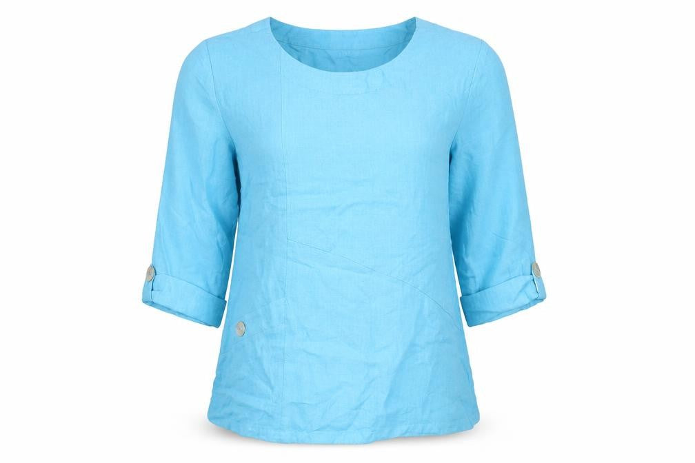 TIGI Womens Blue  Polyamide Basic Blouse Size 10 Round Neck