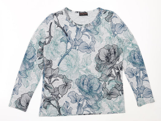 Anna Rose Womens Grey Round Neck Floral Polyester Pullover Jumper Size M