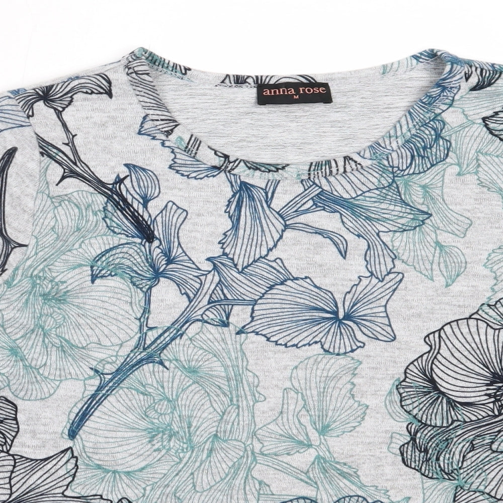 Anna Rose Womens Grey Round Neck Floral Polyester Pullover Jumper Size M