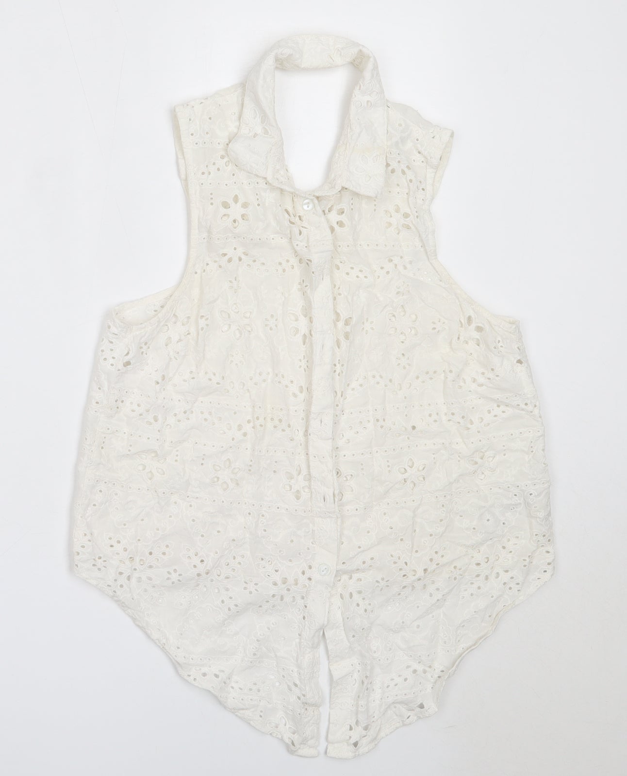 Topshop Womens White  Cotton Basic Button-Up Size 12 Collared
