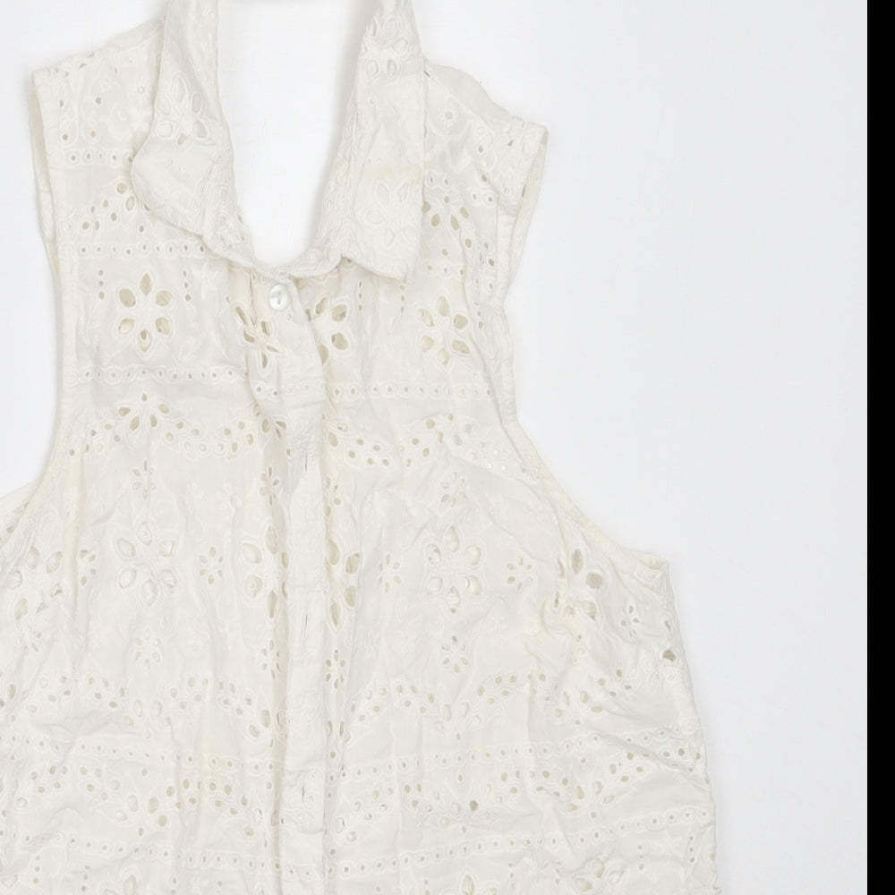 Topshop Womens White  Cotton Basic Button-Up Size 12 Collared