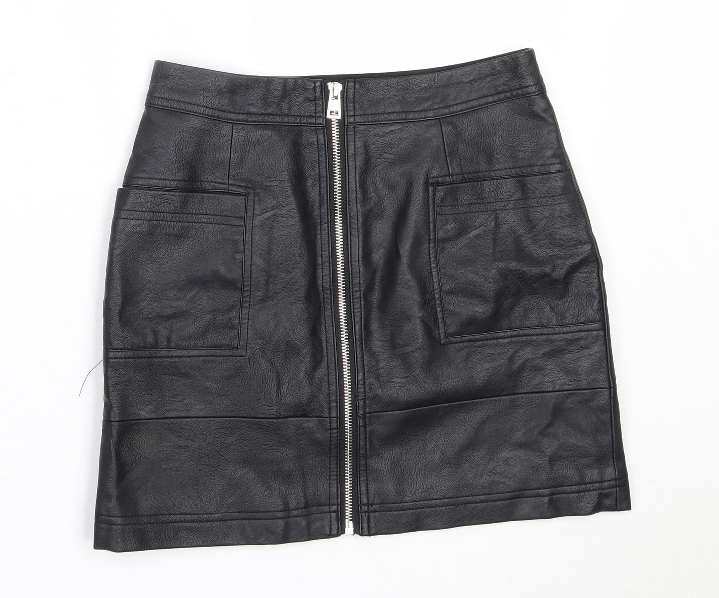 Topshop Womens Black  Polyurethane Mini Skirt Size 4