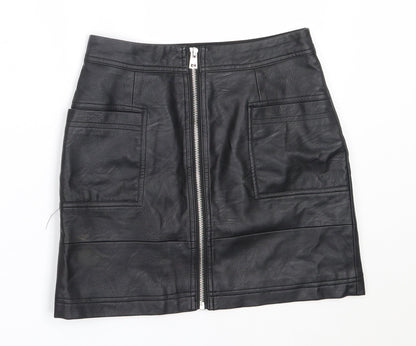 Topshop Womens Black  Polyurethane Mini Skirt Size 4