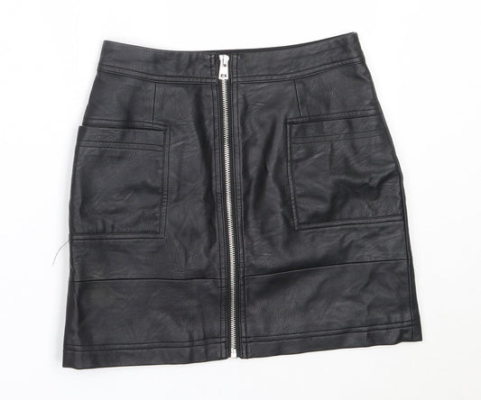 Topshop Womens Black  Polyurethane Mini Skirt Size 4