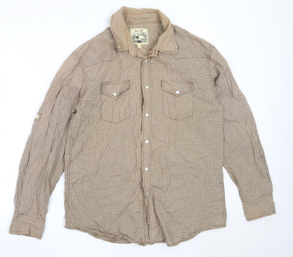 Matalan Mens Brown Check Cotton  Button-Up Size L Collared