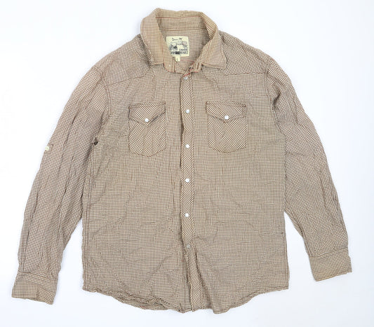 Matalan Mens Brown Check Cotton  Button-Up Size L Collared