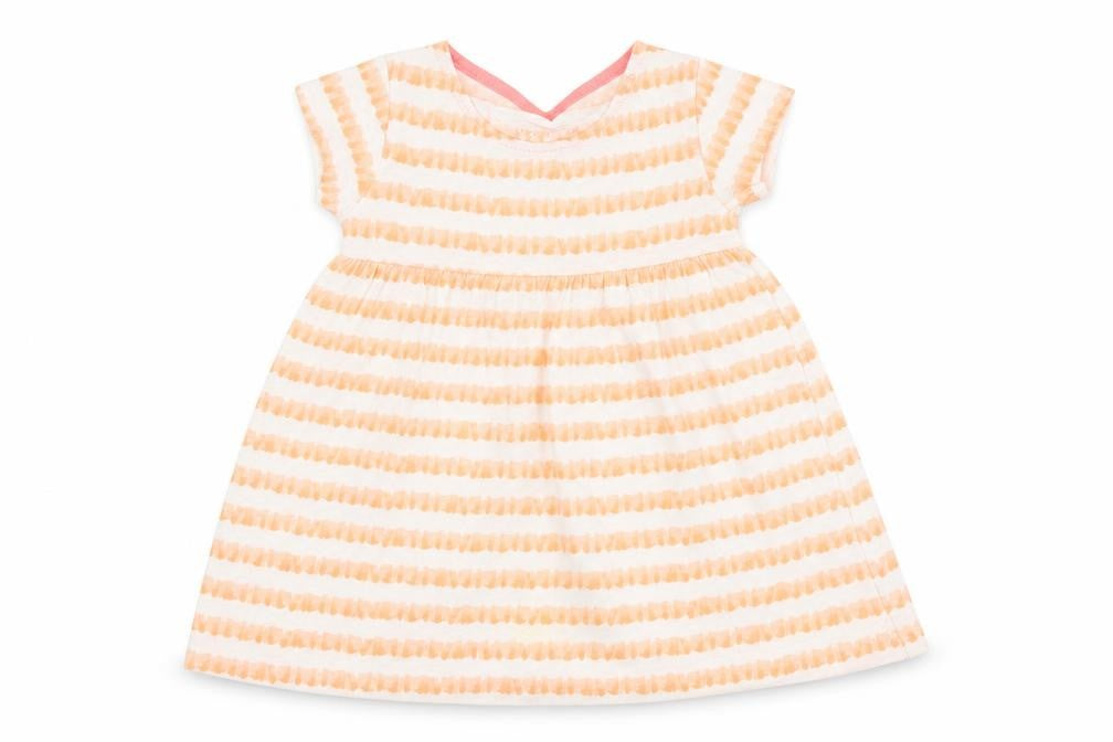 F&F Girls Orange Striped Cotton T-Shirt Dress  Size 12-18 Months  Round Neck