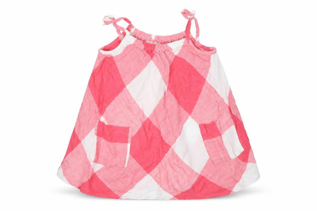 Matalan Girls Pink Check Viscose Tank Dress  Size 9-12 Months  Square Neck