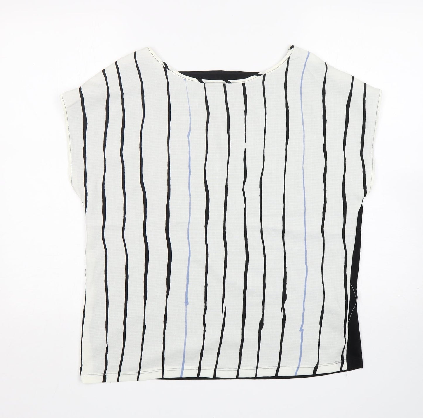Preworn  Womens Multicoloured Striped Polyester Basic Blouse Size 14 Round Neck