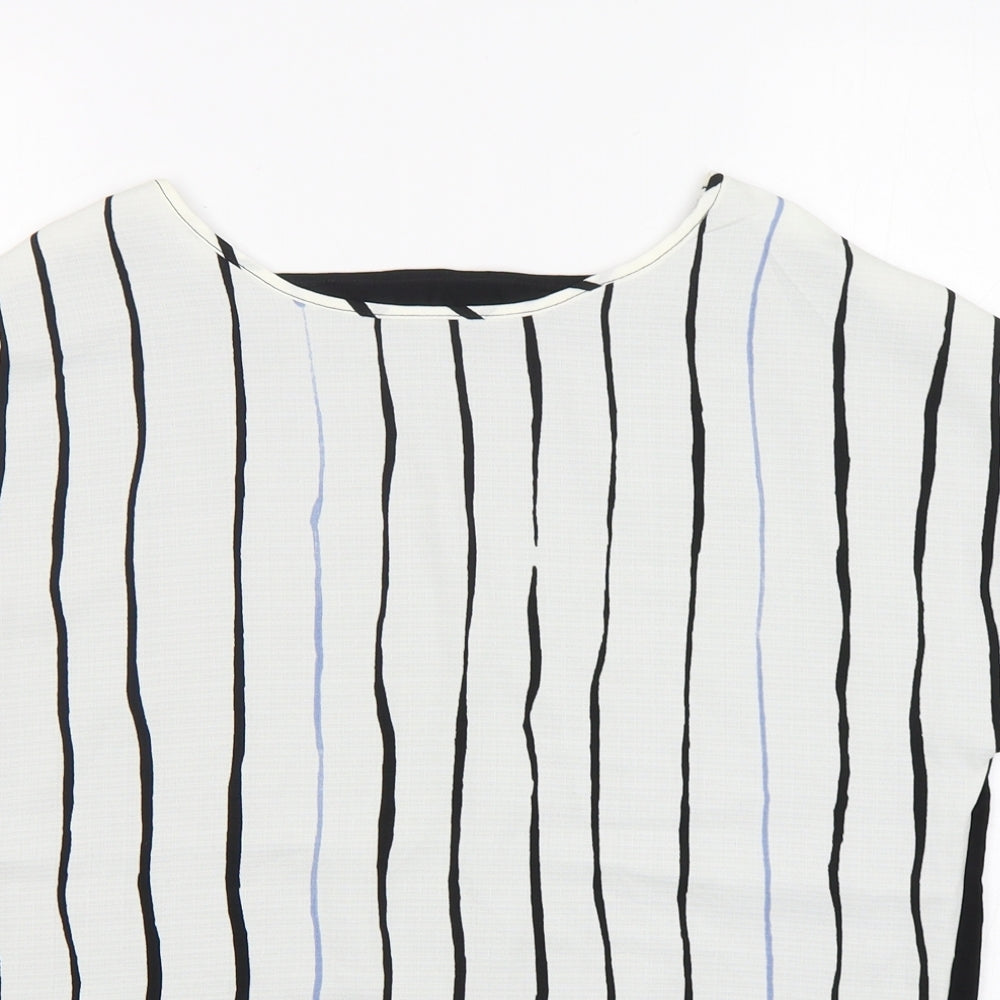 Preworn  Womens Multicoloured Striped Polyester Basic Blouse Size 14 Round Neck