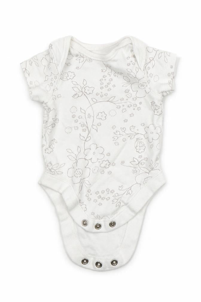 F&F Girls White Floral Cotton Leotard One-Piece Size Newborn