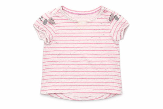 Mothercare Girls Multicoloured Striped Cotton Basic T-Shirt Size 6-9 Months Round Neck
